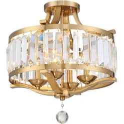 Vienna Full Spectrum Prava Modern Ceiling Light Semi Flush Mount Fixture 16 1/2" Wide Warm Brass 4-Light Crystal Drum For Bedroom Kitchen Living Room -Adesso Sales Store GUEST 017d8b11 8b7d 471f ac65 399a602dc305