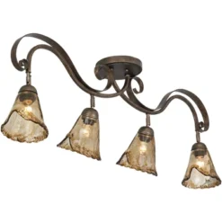 Pro Track 4-Head Ceiling Track Light Fixture Kit Adjustable Brown Bronze Finish Organic Amber Glass Western Kitchen Bathroom Living Room 41" Wide -Adesso Sales Store GUEST 02dd5fa9 cdd3 4c89 9961 c85cbeb05ea4