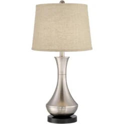 360 Lighting Simon Modern Table Lamps 25 1/2" High Set Of 2 Brushed Nickel With USB Charging Port Burlap Fabric Drum Shade For Bedroom Bedside Desk -Adesso Sales Store GUEST 05044035 8d0d 4d06 ae27 877e51d610f2