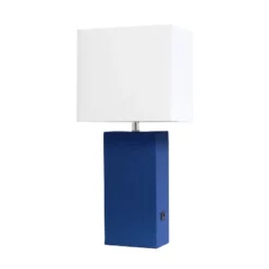 21" Lexington Leather Base Modern Home Decor Bedside Table Lamp With USB Charging Port And Fabric Shade - Lalia Home -Adesso Sales Store GUEST 0545499c 5e07 4c6d b25b 8dcec581e592