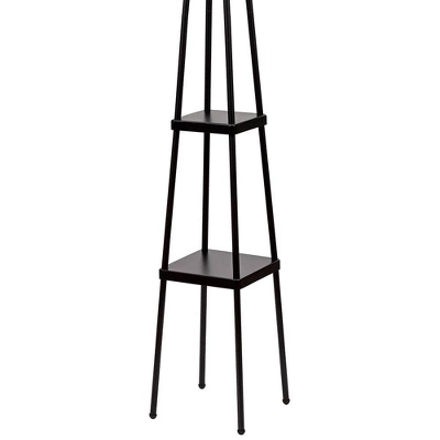 58" Etagere Floor Lamp With Shelves/Beige Linen Shade Black - Cresswell Lighting 2 58" Etagere Floor Lamp With Shelves/Beige Linen Shade Black - Cresswell Lighting - Image 2