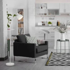 54.5" Mid-Century And Antique Brass Adjustable Metal Floor Lamp White - Cresswell Lighting