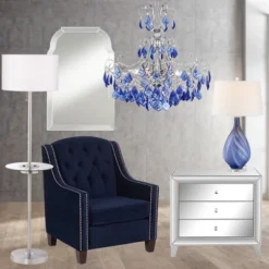 Vienna Full Spectrum Alpine Chrome Chandelier 26" Wide French Blue Crystal 6-Light Fixture For Dining Room House Foyer Kitchen Island Entryway Bedroom -Adesso Sales Store GUEST 0821f18e 5bcb 4a44 b2b0 9d10af96b9ab