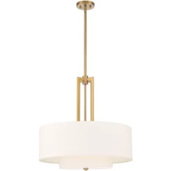 Possini Euro Design Sundry Warm Brass Pendant Chandelier 24" Wide Modern Double Drum Shades 4-Light Fixture For Dining Room House Foyer Kitchen Island -Adesso Sales Store GUEST 08910e51 30b2 43c2 b576 d65de6e7ce98