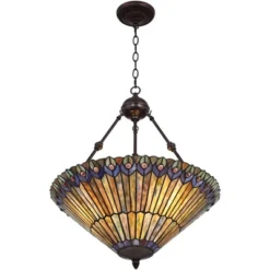 Robert Louis Tiffany Bronze Pendant Chandelier 20" Wide Rustic Peacock Stained Art Glass 3-Light Fixture For Dining Room House Kitchen Island Entryway -Adesso Sales Store GUEST 0a3519d1 decd 4af9 a56f 630be40a6a10
