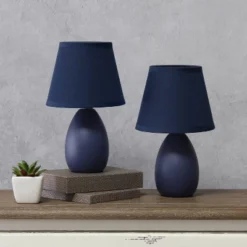 9.45" 2pk Petite Ceramic Oblong Bedside Table Desk Lamps With Matching Tapered Drum Shade Blue - Creekwood Home -Adesso Sales Store GUEST 0ae6ccf3 b598 4bbf 9a14 9cdf7e2aef24