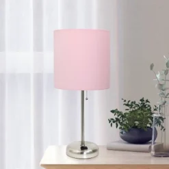 19.5" Bedside Power Outlet Base Metal Table Desk Lamp Brushed Steel With Fabric Shade Light Pink - Creekwood Home -Adesso Sales Store GUEST 0aee9e33 024f 44e8 bd49 79c3e2f2d69e