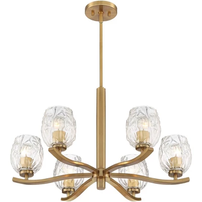 Stiffel Soft Gold Chandelier Lighting 29 1/4" Wide Modern Textured Clear Glass 6-Light Fixture For Dining Room House Kitchen Home 5 Stiffel Soft Gold Chandelier Lighting 29 1/4" Wide Modern Textured Clear Glass 6-Light Fixture For Dining Room House Kitchen Home - Image 5