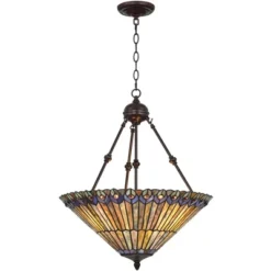 Robert Louis Tiffany Bronze Pendant Chandelier 20" Wide Rustic Peacock Stained Art Glass 3-Light Fixture For Dining Room House Kitchen Island Entryway -Adesso Sales Store GUEST 0c945214 e9f8 479d bee3 af485507f505