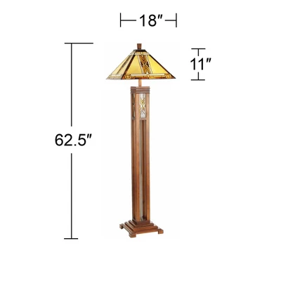 Robert Louis Tiffany Mission Floor Lamp With Nightlight 62.5" Tall Walnut Wood Column Stained Glass Shade For Living Room Reading Bedroom 6 Robert Louis Tiffany Mission Floor Lamp With Nightlight 62.5" Tall Walnut Wood Column Stained Glass Shade For Living Room Reading Bedroom - Image 6