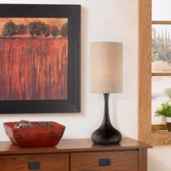 360 Lighting Modern Table Lamp 24.5" High Espresso Bronze Metal Droplet Linen Cylinder Shade For Living Room Family Bedroom Bedside Office -Adesso Sales Store GUEST 0d03f484 074e 4e62 bf8d 3537a0a6b811