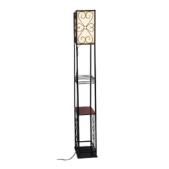 Etagere Organizer Wood Accented Storage Shelf And Wine Rack With Linen Shade Floor Lamp Black - Elegant Designs -Adesso Sales Store GUEST 0e489040 a598 4140 97af 8fbb311bf0c2
