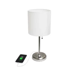 19.5" Bedside USB Port Feature Metal Table Desk Lamp Brushed Steel With White Fabric Shade - Creekwood Home -Adesso Sales Store GUEST 0ea84676 81a3 46e0 9d3e fe2e5a6aa553