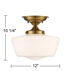 Regency Hill Rustic Farmhouse Ceiling Light Semi Flush Mount Fixture 12" Wide Soft Gold Opal White Glass For Bedroom Kitchen Living Room Hallway House -Adesso Sales Store GUEST 0f2b4ba1 9358 46b4 8d3a 846d73f775d5