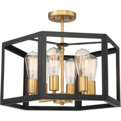 Possini Euro Design Beni Industrial Modern Farmhouse Ceiling Light Semi Flush Mount Fixture 20" Wide Antique Bronze Gold 6-Light For Bedroom Kitchen -Adesso Sales Store GUEST 13e6329f 2ffd 4121 ac98 269122ae9c7c