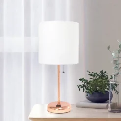 19.5" Bedside Power Outlet Base Metal Table Desk Lamp Rose Gold With White Fabric Shade - Creekwood Home -Adesso Sales Store GUEST 15f31584 f95f 4617 afe9 5a06878a2ffd