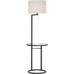 360 Lighting Modern Floor Lamp With Table Glass 62" Tall Black White Fabric Drum Shade For Living Room Reading Bedroom Office -Adesso Sales Store GUEST 1747eed0 3578 438e 843f 72ecab9566cd