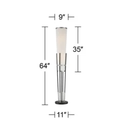 Possini Euro Design Flute Modern Torchiere Floor Lamp 64" Tall Satin Black Brushed Nickel White Linen Shade For Living Room Bedroom Office House Home -Adesso Sales Store GUEST 1763d15f 171c 4a32 b512 3b6d85eee901
