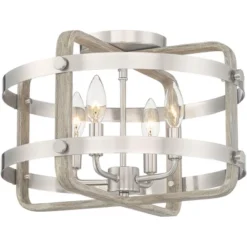 Barnes And Ivy Woodway Modern Farmhouse Ceiling Light Flush Mount Fixture 15 3/4" Wide Brushed Nickel Wood Grain 4-Light For Bedroom Living Room House -Adesso Sales Store GUEST 19ef2948 10a2 488f a002 68a4ba98daac