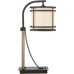 Franklin Iron Works Gentry Industrial Desk Lamp 22" High Oil Rubbed Bronze Faux Wood Cage With USB And AC Power Outlet In Base Oatmeal Shade For Desk -Adesso Sales Store GUEST 19ef54f6 fb9e 4496 a088 ce71f4fcce3f