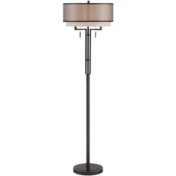 Franklin Iron Works Alamo Industrial Rustic Floor Lamp 62" Tall Bronze Metal Sheer Organza Outer Linen Fabric Inner Double Drum Shade For Living Room -Adesso Sales Store GUEST 1a894296 1c14 4fa0 9c4d d37755722826
