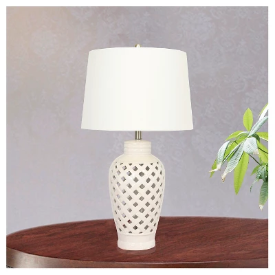 Ceramic Table Lamp With Lattice Design - White (26") 1 Ceramic Table Lamp With Lattice Design - White (26")