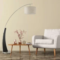 FC Design 71.5" Tall Drum Shade Arched Floor Lamp With Unique Black Wood Pole And Metal Base -Adesso Sales Store GUEST 1b6d3959 36c5 452e 8be0 22e9daaeafcf