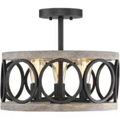 Franklin Iron Works Salima Rustic Farmhouse Ceiling Light Semi Flush Mount 16" Wide Black Gray Wood 3-Light For Bedroom Kitchen Living Room Hallway -Adesso Sales Store GUEST 1e99accb 03ab 4473 aabb 9f8a3ee67cfa