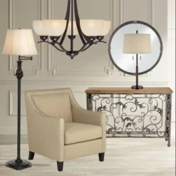 Possini Euro Design Rustic Farmhouse Table Lamp 33" Tall Dark Bronze Metal Off White Burlap Fabric Drum Shade For Bedroom Living Room House Bedside -Adesso Sales Store GUEST 2220d293 cc32 498b 885b 357795ec14f4