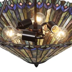 Robert Louis Tiffany Bronze Pendant Chandelier 20" Wide Rustic Peacock Stained Art Glass 3-Light Fixture For Dining Room House Kitchen Island Entryway -Adesso Sales Store GUEST 223bdd4f 4482 4255 8620 2963cc7ec347