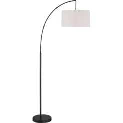360 Lighting Cora Modern Arc Floor Lamp Standing 72" Tall Black Metal White Linen Drum Shade Decor For Living Room Reading Bedroom Office House Home -Adesso Sales Store GUEST 223d7012 8ae6 4e00 b72f d98c4162d722