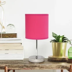11.81" Traditional Petite Metal Stick Bedside Table Desk Lamp In Chrome With Fabric Shade Vibrant Pink - Creekwood Home -Adesso Sales Store GUEST 224bc259 8425 4915 82f8 a089b6bd0cd3