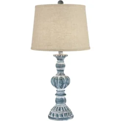 Regency Hill Tanya Country Cottage Table Lamps 26 1/2" High Set Of 2 Blue Wash Burlap Linen Drum Shade For Bedroom Living Room Bedside Nightstand Home -Adesso Sales Store GUEST 23c9304a 5881 4b61 987f c1793121d10d