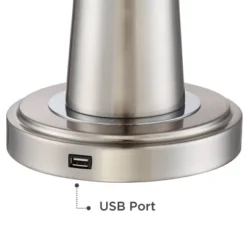 360 Lighting Karla Modern Table Lamps 25" High Set Of 2 Brushed Steel Column With USB Charging Port White Fabric Shade For Bedroom Living Room Desk -Adesso Sales Store GUEST 23e5d086 cf02 42e8 a68f 508b548a38d1