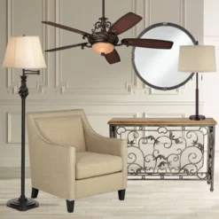 Possini Euro Design Rustic Farmhouse Table Lamp 33" Tall Dark Bronze Metal Off White Burlap Fabric Drum Shade For Bedroom Living Room House Bedside -Adesso Sales Store GUEST 24151bcb b12c 4490 8df1 bd7a6cec36cd