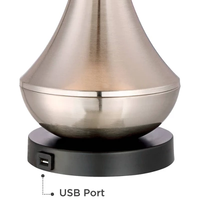 360 Lighting Simon Modern Table Lamps 25 1/2" High Set Of 2 Brushed Nickel With USB Charging Port Ivory Linen Shade For Bedroom Living Room House Desk 2 360 Lighting Simon Modern Table Lamps 25 1/2" High Set Of 2 Brushed Nickel With USB Charging Port Ivory Linen Shade For Bedroom Living Room House Desk - Image 2