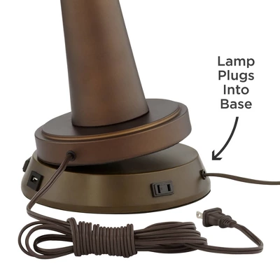 Franklin Iron Works Industrial Desk Table Lamp With USB And AC Power Outlet Workstation Charging Base 29" Tall Bronze Cognac Glass Office 2 Franklin Iron Works Industrial Desk Table Lamp With USB And AC Power Outlet Workstation Charging Base 29" Tall Bronze Cognac Glass Office - Image 2