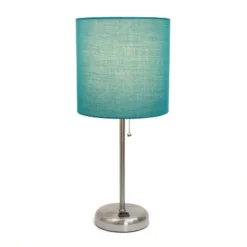 19.5" Bedside Power Outlet Base Metal Table Desk Lamp Brushed Steel With Fabric Shade Teal Blue - Creekwood Home -Adesso Sales Store GUEST 2578805f 8526 4f61 b1e7 e08f7d62343f