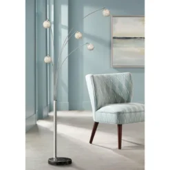 Possini Euro Design Allegra Mid Century Modern Arc Floor Lamp 88" Tall Chrome 5 Light Crystal Ball Shades For Living Room Reading Bedroom Office House
