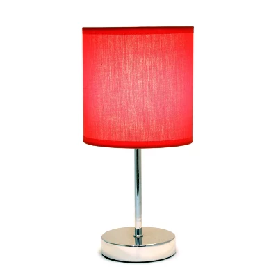 11.81" Traditional Petite Metal Stick Bedside Table Desk Lamp In Chrome With Fabric Shade Red - Creekwood Home 5 11.81" Traditional Petite Metal Stick Bedside Table Desk Lamp In Chrome With Fabric Shade Red - Creekwood Home - Image 5