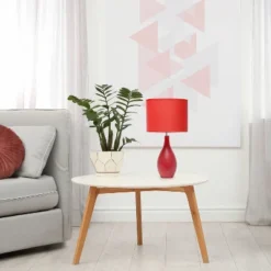 18.11" Traditional Standard Ceramic Dewdrop Table Desk Lamp With Matching Fabric Shade Red - Creekwood Home -Adesso Sales Store GUEST 281422c5 4abd 44ec 98e4 75a4219a62fe