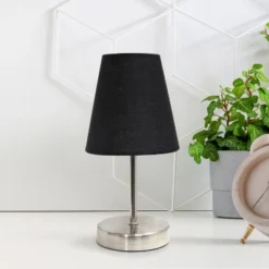 10.5" Petite Metal Stick Bedside Table Desk Lamp In Sand Nickel With Fabric Shade Black - Creekwood Home -Adesso Sales Store GUEST 28ea273b 1d08 41bb b851 e89f743db000