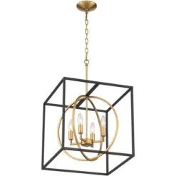 Possini Euro Design Black Warm Brass Cage Foyer Pendant Chandelier 16 1/2" Wide 4-Light Mid Century Modern For Dining Room House -Adesso Sales Store GUEST 28ea49df ca47 49e3 a1cf 824e7d8c91a0