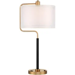 Possini Euro Design Carlyle Modern Mid Century Desk Lamp 30 1/2" Tall Gold With USB And AC Power Outlet In Base Double Drum Shades For Living Room -Adesso Sales Store GUEST 2aee53f4 f464 4896 9083 f5e8054dcb78
