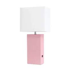 21" Lexington Leather Base Modern Home Decor Bedside Table Lamp With USB Charging Port And Fabric Shade - Lalia Home -Adesso Sales Store GUEST 2c424fea 762a 4b9d bd20 7af77db42851
