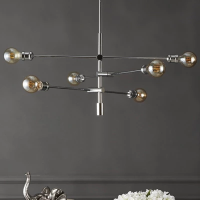 36" 6-Light Atlas Modern Vintage Iron Arm-Adjustable LED Chandelier Chrome - JONATHAN Y 5 36" 6-Light Atlas Modern Vintage Iron Arm-Adjustable LED Chandelier Chrome - JONATHAN Y - Image 5