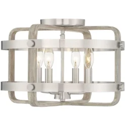 Barnes And Ivy Woodway Modern Farmhouse Ceiling Light Flush Mount Fixture 15 3/4" Wide Brushed Nickel Wood Grain 4-Light For Bedroom Living Room House -Adesso Sales Store GUEST 2e567bcf 3e4e 4761 b389 de1c7e02e8c6
