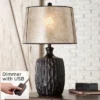 Franklin Iron Works Kelly Rustic Farmhouse Table Lamp 25 1/2" High Brown With USB Cord Dimmer Mica Drum Shade For Bedroom Living Room Office Home Desk