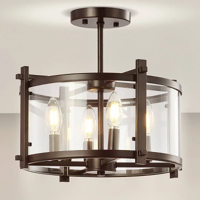 15" Iron And Glass Hampdon Modern Drum LED Flush Mount Black - Jonathan Y 5 15" Iron And Glass Hampdon Modern Drum LED Flush Mount Black - Jonathan Y - Image 5