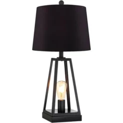 Franklin Iron Works Kacey Industrial Table Lamps 25 1/4" High Set Of 2 Dark Metal With USB LED Nightlight Black Faux Silk Shade For Living Room Desk -Adesso Sales Store GUEST 2f6d752f e6b7 4b2c b193 0817dfa14651